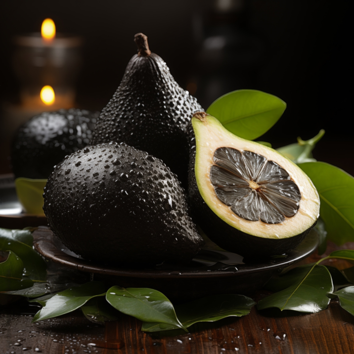 close up photo of fresh fruit Black Sapote